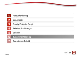 Page 32
Herausforderung
Der Ansatz
Priority Poker im Detail
Relative Schätzungen
Beispiel
1
2
3
4
5
Zusammenfassung6
Der nächste Schritt7
 
