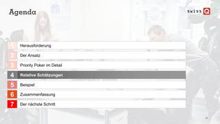 25
Agenda
Herausforderung
Der Ansatz
Priority Poker im Detail
Relative Schätzungen
Beispiel
4
Zusammenfassung
Der nächste Schritt
1
2
3
7
6
5
 