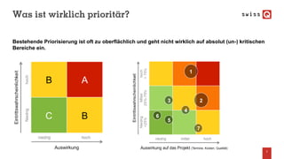 Was ist wirklich prioritär?
5
Bestehende Priorisierung ist oft zu oberflächlich und geht nicht wirklich auf absolut (un-) kritischen
Bereiche ein.
 