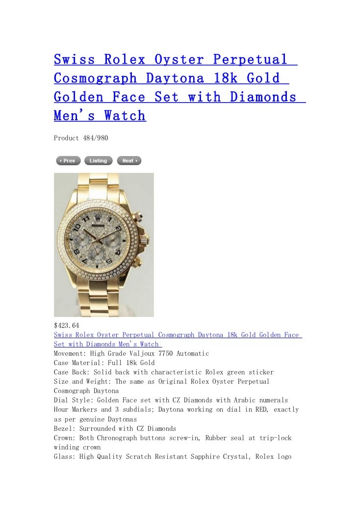 Swiss Rolex Oyster Perpetual Cosmograph Daytona 18k Gold Golden Face