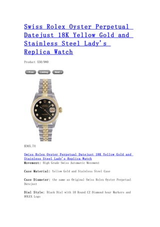 Swiss rolex oyster perpetual datejust 18 k yellow gold and stainless steel lady's replica watch