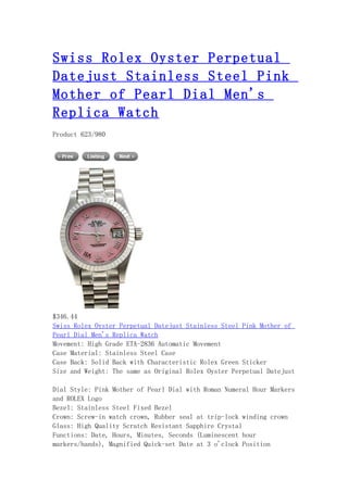 Swiss rolex oyster perpetual datejust stainless steel pink mother of pearl dial men's replica watch