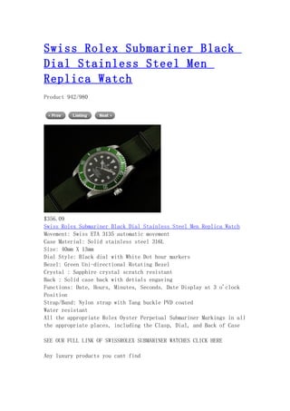 Swiss rolex submariner black dial stainless steel men replica watch