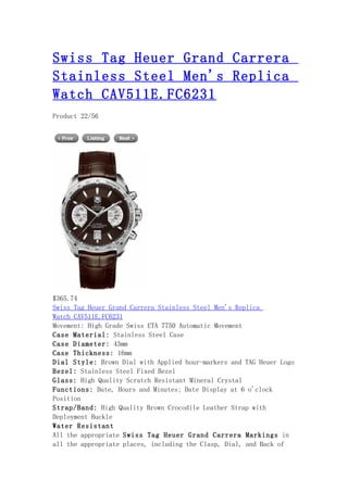Swiss tag heuer grand carrera stainless steel men's replica watch cav511 e.fc6231
