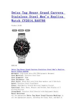 Swiss tag heuer grand carrera stainless steel men's replica watch cv2014.ba0786