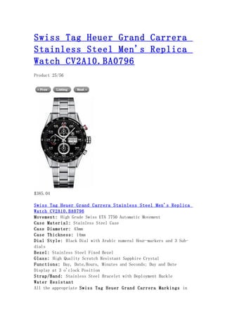 Swiss tag heuer grand carrera stainless steel men's replica watch cv2 a10.ba0796