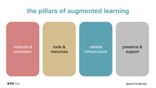 the pillars of augmented learning
methods &
processes
tools &
resources
reliable
infrastructure
presence &
support
@phish108 @htwblc
 