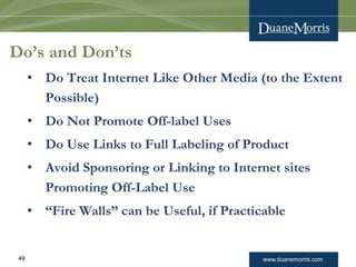 Labeling/Advertising and Promotion, Import/Export, and Enforcement ...