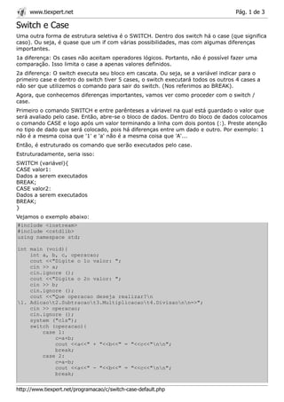 Switch e Case em C/C | PDF