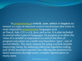 Switch case and looping statement | PPTX