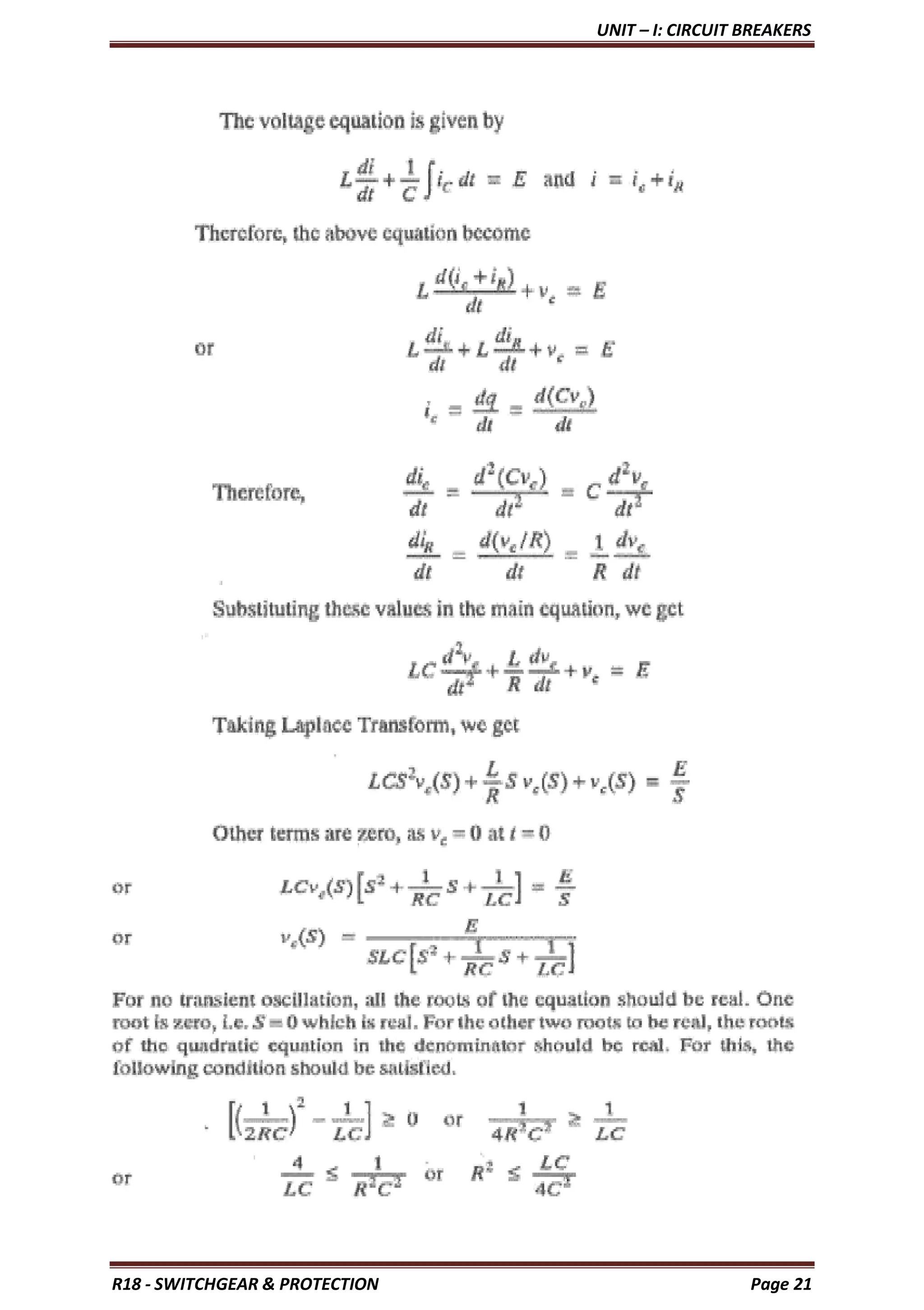 UNIT – I: CIRCUIT BREAKERS
R18 - SWITCHGEAR & PROTECTION Page 21
 