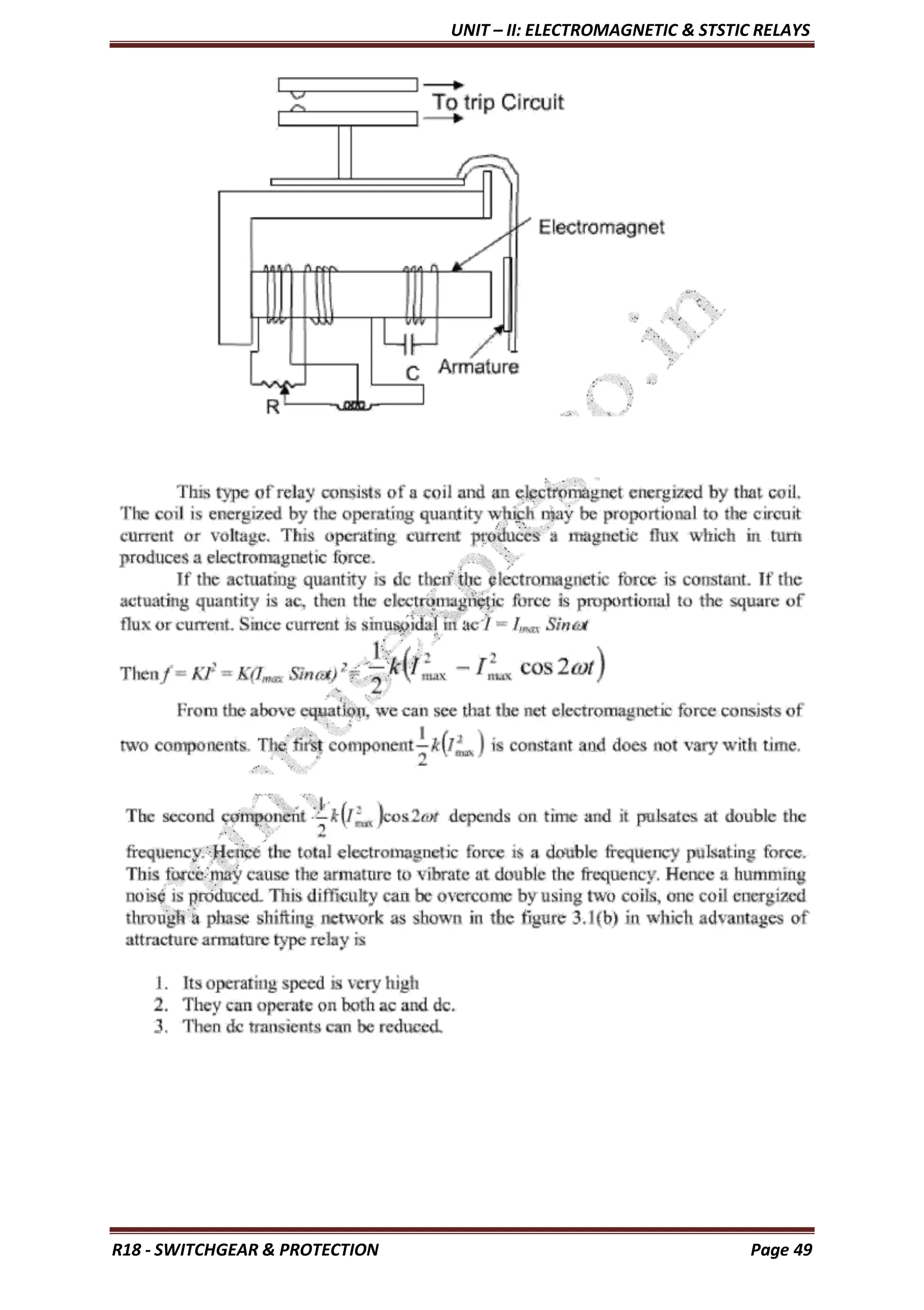 UNIT – II: ELECTROMAGNETIC & STSTIC RELAYS
R18 - SWITCHGEAR & PROTECTION Page 49
 