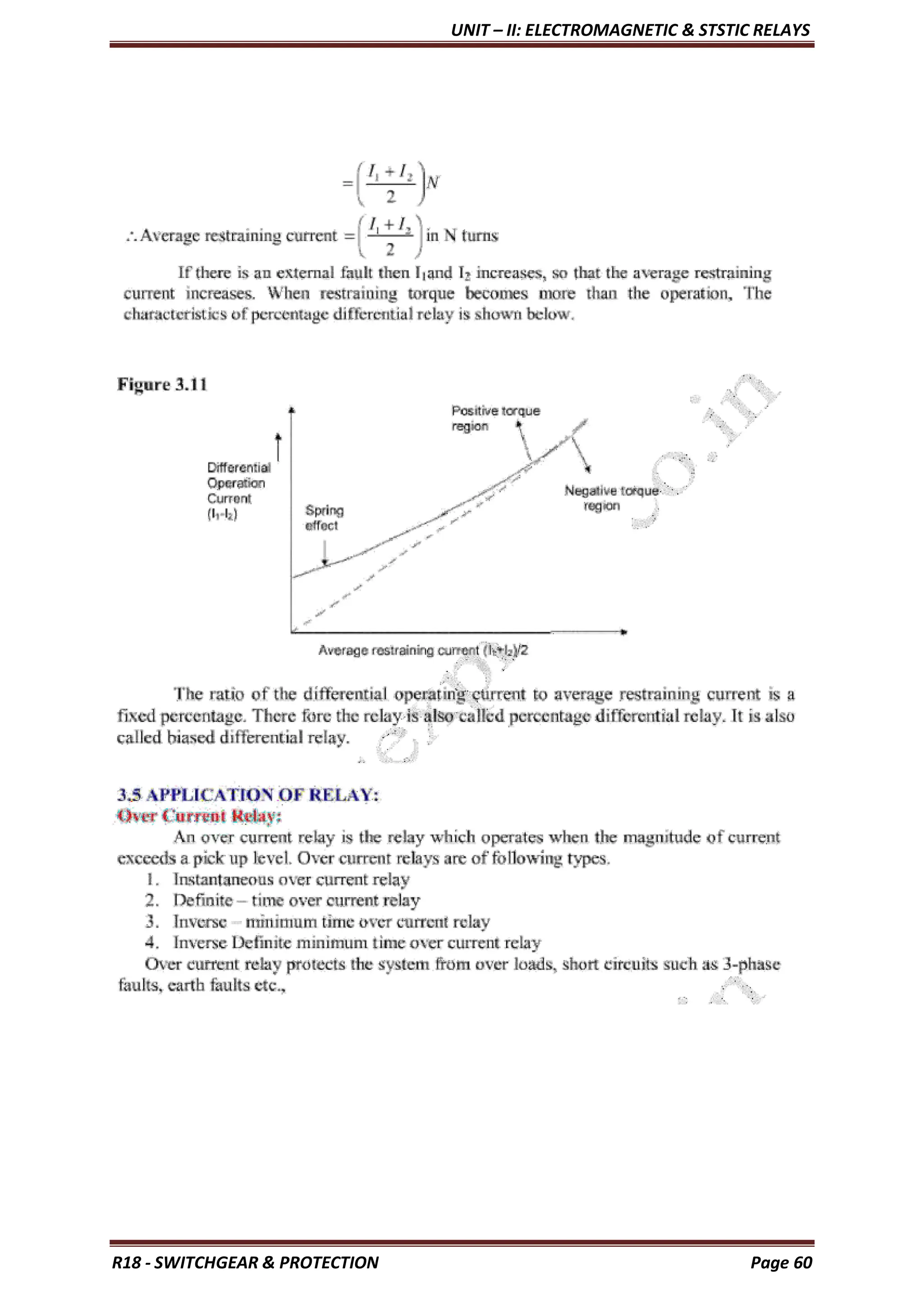 UNIT – II: ELECTROMAGNETIC & STSTIC RELAYS
R18 - SWITCHGEAR & PROTECTION Page 60
 