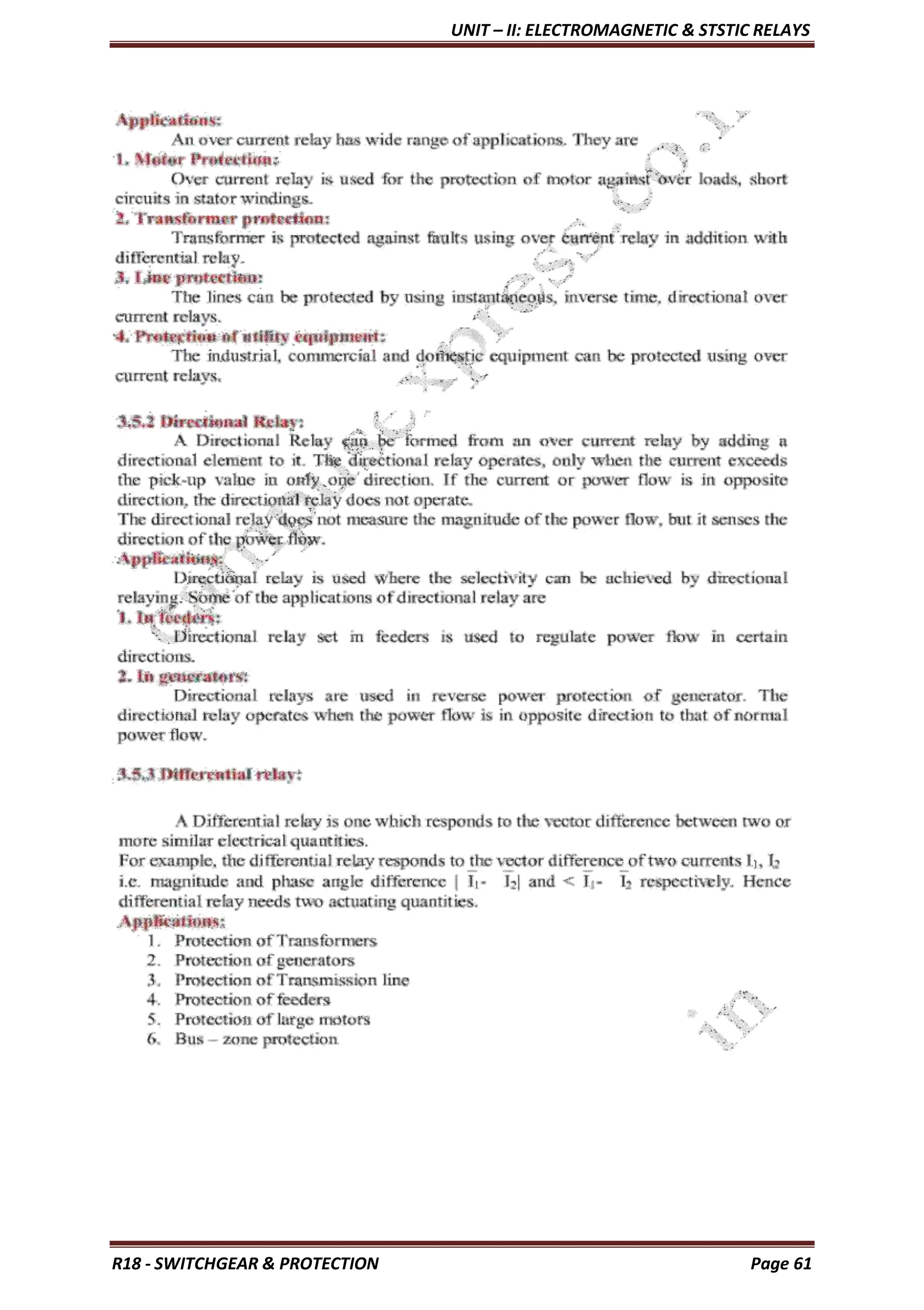 UNIT – II: ELECTROMAGNETIC & STSTIC RELAYS
R18 - SWITCHGEAR & PROTECTION Page 61
 