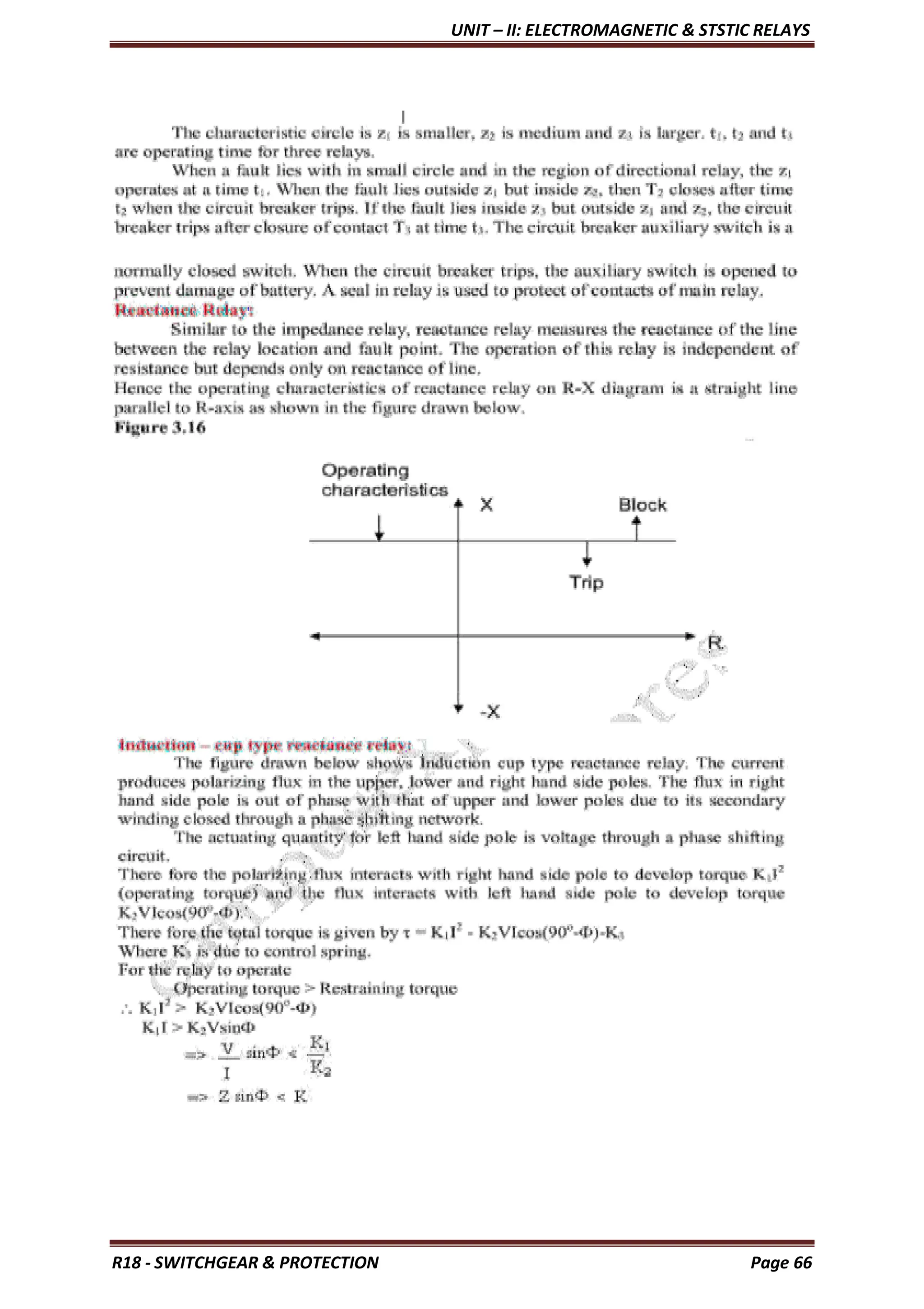 UNIT – II: ELECTROMAGNETIC & STSTIC RELAYS
R18 - SWITCHGEAR & PROTECTION Page 66
 