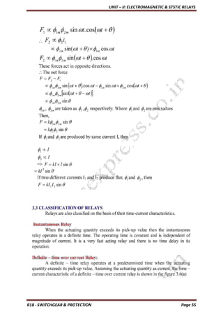 UNIT – II: ELECTROMAGNETIC & STSTIC RELAYS
R18 - SWITCHGEAR & PROTECTION Page 55
 