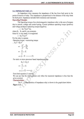 UNIT – II: ELECTROMAGNETIC & STSTIC RELAYS
R18 - SWITCHGEAR & PROTECTION Page 63
 