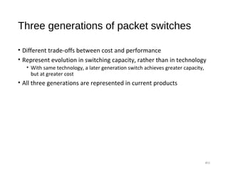 Three generations of packet switches
• Different trade-offs between cost and performance
• Represent evolution in switching capacity, rather than in technology
• With same technology, a later generation switch achieves greater capacity,
but at greater cost
• All three generations are represented in current products
#11
 