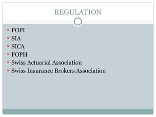 REGULATION FOPI SIA SICA FOPH Swiss Actuarial Association  Swiss Insurance Brokers Association   