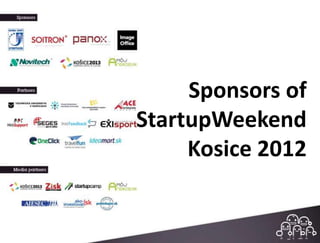 Sponsors of
StartupWeekend
     Kosice 2012
 