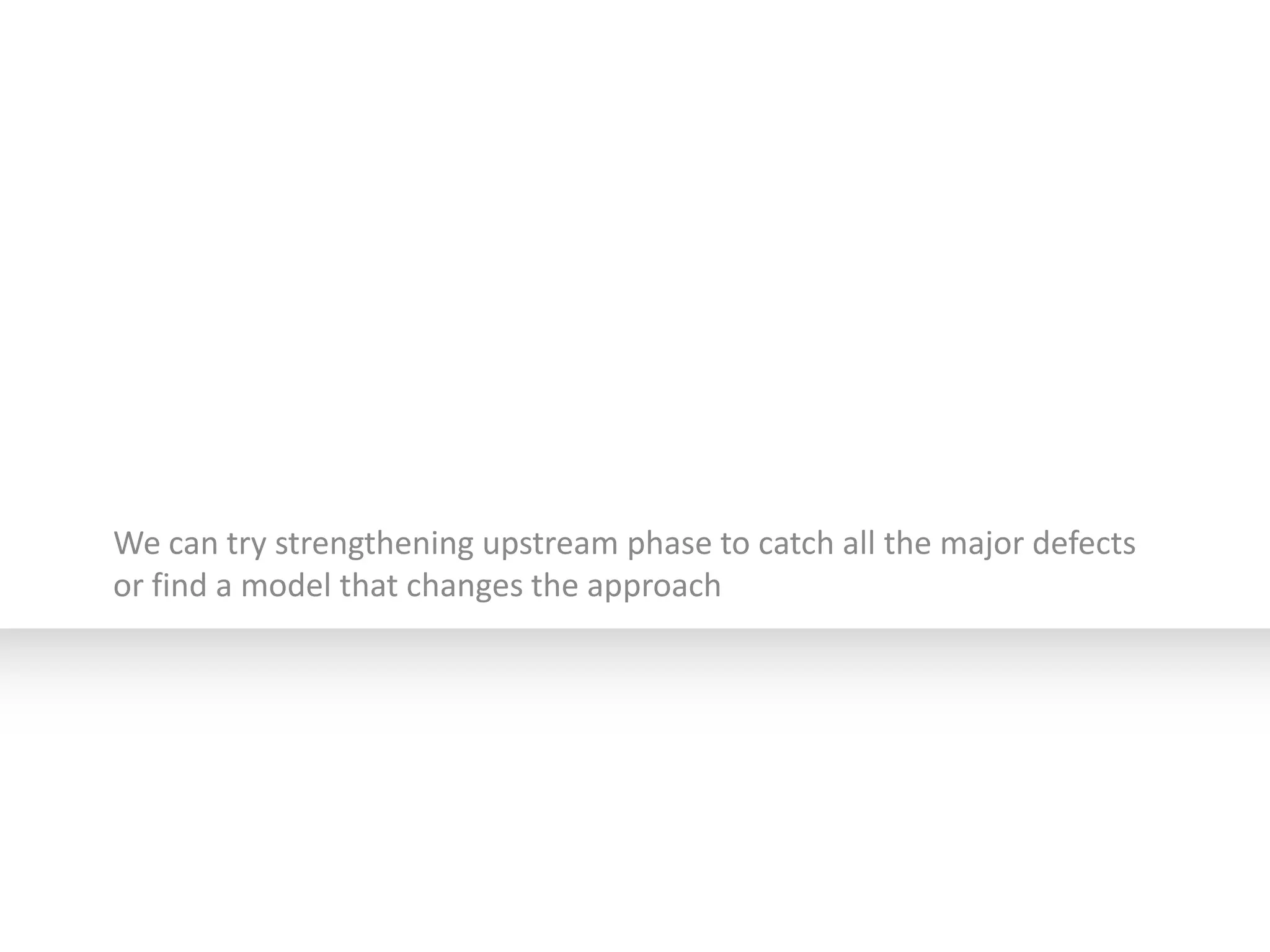 We can try strengthening upstream phase to catch all the major defects
or find a model that changes the approach
 