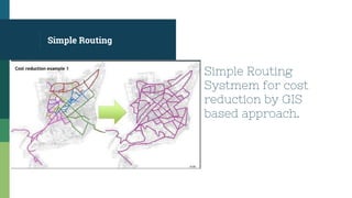 Simple Routing
Simple Routing
Systmem for cost
reduction by GIS
based approach.
 