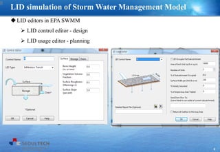 8
LID editors in EPA SWMM
 LID control editor - design
 LID usage editor - planning
LID simulation of Storm Water Management Model
8
 