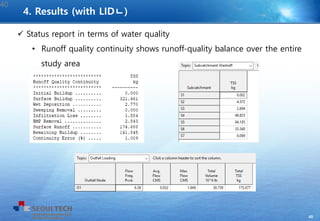 40
 Status report in terms of water quality
• Runoff quality continuity shows runoff-quality balance over the entire
study area
40
4. Results (with LIDㄴ)
 