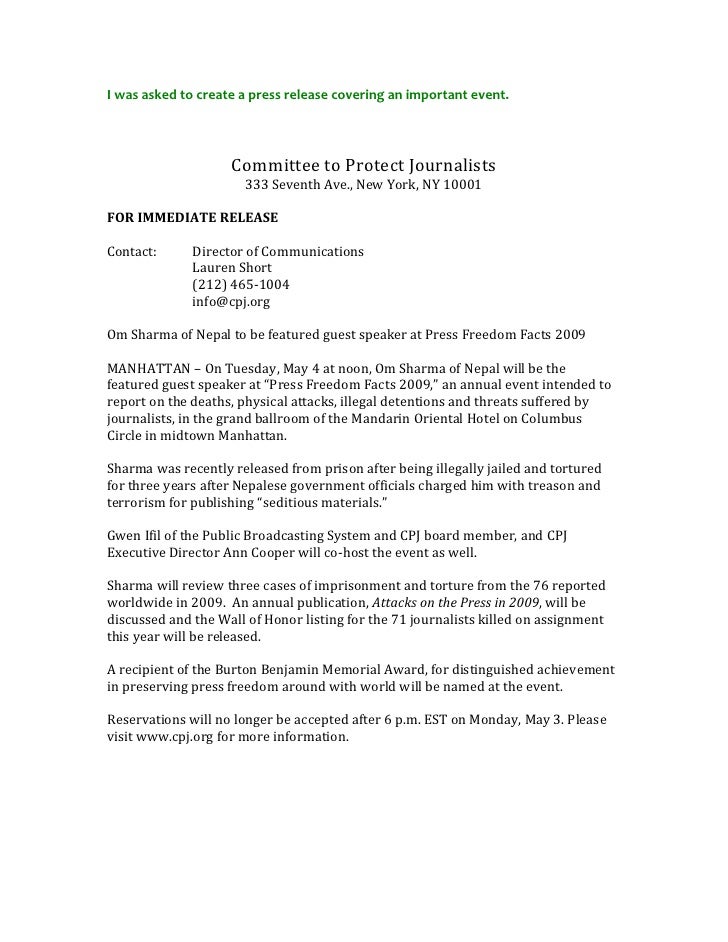 sample press release for events