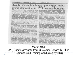 March 1993
(23) Clients graduate from Customer Service & Office
Business Skill Training conducted by HCC
 
