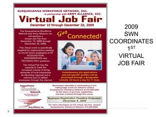 2009
SWN
COORDINATES
1ST
VIRTUAL
JOB FAIR
 