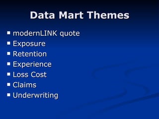 Data Mart Themes modernLINK quote  Exposure Retention Experience Loss Cost Claims Underwriting 