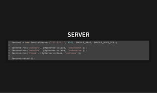 SERVER
SERVER
$server = new SwooleServer("127.0.0.1", 9501, SWOOLE_BASE, SWOOLE_SOCK_TCP);
$server->on('Connect', [MyServer::class, 'onConnect']);
$server->on('Receive', [MyServer::class, 'onReceive']);
$server->on('Close', [MyServer::class, 'onClose']);
$server->start();
1
2
3
4
5
6
7
 