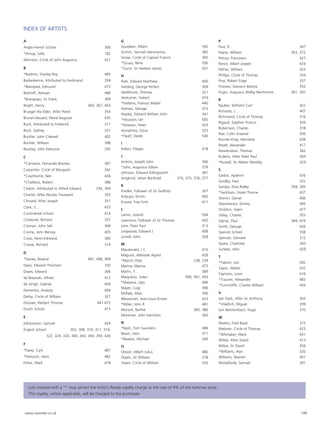 Lots marked with a ‘*’ may attract the Artist’s Resale royalty charge at the rate of 4% of the hammer price.
This royalty, where applicable, will be charged to the purchaser.
INDEX OF ARTISTS
A
Anglo-French School 306
*Arnup, Sally 182
Atkinson, Circle of John Augustus 421
B
*Badmin, Stanley Roy 485
Barbedienne, Attributed to Ferdinand 358
*Blampied, Edmund 473
Boshoff, Adriaan 488
*Brangwyn, Sir Frank 399
Bright, Henry 364, 367, 403
Bruegel the Elder, After Pieter 354
Brunet-Houard, Pierre Auguste 435
Buck, Attributed to Frederick 317
Buck, Sydney 331
Buckler, John Chessell 402
Buckler, William 348
Buckley, John Edmund 335
C
*Carmona, Fernando Briones 387
Carpenter, Circle of Margaret 342
*Cawthorne, Neil 436
*Chailloux, Robert 388
Chalon, Attributed to Alfred Edward 336, 369
Charlet, After Nicolas Toussaint 325
Chinard, After Joseph 351
Clark, S... 433
Continental School 414
Corbould, Richard 357
Cotman, John Sell 368
Crome, John Berney 405
Cross, Henri-Edmond 380
Crosse, Richard 314
D
*Davies, Roland 497, 498, 499
Davis, Edward Thomson 330
Dayes, Edward 366
de Breanski, Alfred 412
de Jongh, Gabriel 404
Demenko, Anatoly 494
Derby, Circle of William 327
Dicksee, Herbert Thomas 441-472
Dutch School 415
E
Edmonston, Samuel 424
English School 302, 308, 310, 311, 319,
 322, 324, 333, 340, 343, 344, 393, 430
F
*Farey, Cyril 487
*Feibusch, Hans 482
Fisher, Mark 478
G
Goodwin, Albert 392
Grimm, Samuel Hieronymus 382
Grose, Circle of Captain Francis 365
*Gruau, Rene 500
*Gunn, Sir Herbert James 501
H
Hale, Edward Matthew 400
Harding, George Perfect 309
Hazlehurst, Thomas 321
Herkomer, Hubert 419
*Hollams, Frances Mabel 440
Holmes, George 373
Hopley, Edward William John 341
*Houston, Ian 505
*Howson, Peter 503
Humphrey, Ozias 323
*Hyatt, Derek 506
I
Indoni, Filippo 418
J
Jenkins, Joseph John 346
*John, Augustus Edwin 379
Johnson, Edward Killingworth 381
Jongkind, Johan Barthold 374, 375, 376, 377
K
Kneller, Follower of Sir Godfrey 307
Kolyujni, Dmitri 492
Krause, Fraz Emil 411
L
Lamm, Leonid 504
Lawrence, Follower of Sir Thomas 420
Lens, Peter Paul 313
Lingwood, Edward J 408
Linnell, John 328
M
Macdonald, J C 410
Maguire, Adelaide Agnes 428
*March, Elsie 238, 239
Marina, Marina 475
Marlin, F... 389
Masyukov, Valeri 490, 491, 493
*Matania, Ugo 496
Mayer, Luigi 396
McNab, Allan 390
Meissonier, Jean-Louis Ernest 423
*Miller, John R 481
Morisot, Berthe 385, 386
Mortimer, John Hamilton 360
N
*Nash, Tom Saunders 484
Nixon, John 371
*Noakes, Michael 349
O
Olsson, Albert Julius 480
Orpen, Sir William 378
Owen, Circle of William 326
P
Paul, R... 347
Payne, William 363, 372
Peluso, Francesco 427
Penot, Albert Joseph 474
Pether, William 353
Phillips, Circle of Thomas 334
Pine, Robert Edge 337
Piranesi, Giovann Batista 352
Pugin, Augustus Welby Northmore 361, 397
R
Rauber, Wilhelm Carl 422
Richards, L.... 407
Richmond, Circle of Thomas 316
Rigaud, Stephen Francis 359
Robertson, Charles 318
Roe, Colin Graeme 439
Ronner-Knip, Henriette 438
Rosell, Alexander 417
Rowlandson, Thomas 362
Rubens, After Peter Paul 304
*Russell, Sir Walter Westley 329
S
Saidov, Aydemir 476
Sandby, Paul 332
Sandys, Eliza Ridley 394, 395
*Seckham, Violet Thorne 437
Sherrin, Daniel 406
Shevchenko, Dmitry 495
Shishkin, Valeri 477
Sibley, Charles 355
Signac, Paul 384, 479
Smith, George 426
Spanish School 338
Spencer, Gervase 312
Spiers, Charlotte 383
Surtees, John 429
T
*Tabner, Len 502
Taylor, Walter 432
Taymans, Louis 416
*Trauner, Alexandre 483
*Tunnicliffe, Charles William 434
V
van Dyck, After Sir Anthony 303
*Viladrich, Miguel 339
von Reichenbach, Hugo 370
W
Waters, Fred Boyd 315
Webster, Circle of Thomas 425
*Whittaker, Mark 431
Wilkie, After David 413
Wilkie, Sir David 356
*Williams, Alyn 320
Williams, Warren 401
Woodforde, Samuel 391
www.sworder.co.uk 199
 