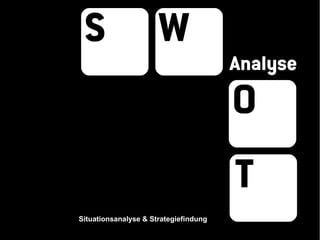 S                    W
                                       Analyse
                                       O
                                       T
Situationsanalyse & Strategiefindung
 