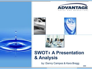 SWOT  A Presentation & Analysis by: Danny Campos & Kara Bragg 2008 