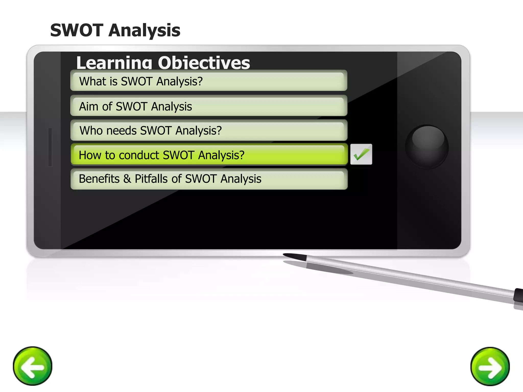 SWOT Analysis
Example text
Go ahead and replace it with your
own text. This is an example text.
Your own footer Your Logo
Aim of SWOT Analysis
Who needs SWOT Analysis?
How to conduct SWOT Analysis?
Learning Objectives
What is SWOT Analysis?
Benefits & Pitfalls of SWOT Analysis
How to conduct SWOT Analysis?
 