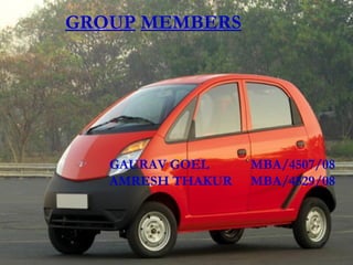 GROUP   MEMBERS GAURAV GOEL MBA/4507/08 AMRESH THAKUR MBA/4529/08 