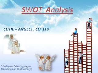 SWOT Analysis

 CUTIE – ANGELS . CO.,LTD




“ Либерти ” дээд сургууль
Магистрант Ө. Хонгорзул
 