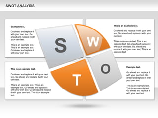 SWOT ANALYSIS
S W
O
T
This is an example text.
Go ahead and replace it with your own
text. Go ahead and replace it with your
own text.
This is an example text. This is an
example text. Go ahead and replace it
with your own text. Go ahead and replace
it with your own text. This is an example
text.
Example text.
Go ahead and replace it
with your own text. Go
ahead and replace it with
your own text.
This is an example text.
This is an example text.
Go ahead and replace it
with your own text.
This is an example text.
Go ahead and replace it with your own
text. Go ahead and replace it with your
own text.
This is an example text. This is an
example text. Go ahead and replace it
with your own text. Go ahead and
replace it with your own text. This is an
example text.
Example text.
Go ahead and replace it
with your own text. Go
ahead and replace it with
your own text.
This is an example text.
This is an example text.
Go ahead and replace it
with your own text.
 