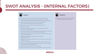 SWOT ANALYSIS - (INTERNAL FACTORS)
ME5143