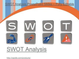 SWOT Analysis PowerPoint Slides – Fully Editable




 SWOT Analysis
 http://rapidbi.com/products/
 