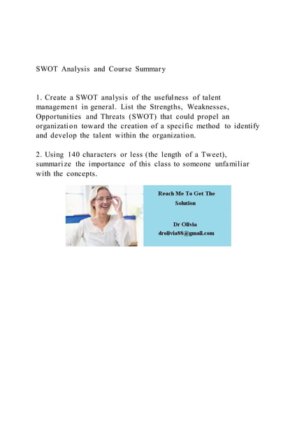 SWOT Analysis and Course Summary1. Create a SWOT analysis | DOCX