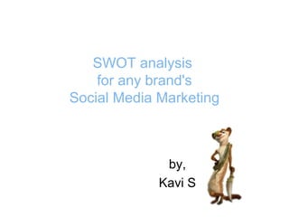 SWOT analysis
for any brand's
Social Media Marketing

by,
Kavi S

 
