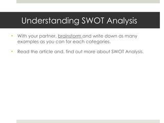 SWOT Analysis - lesson for business EFL/ESL learners.pptx