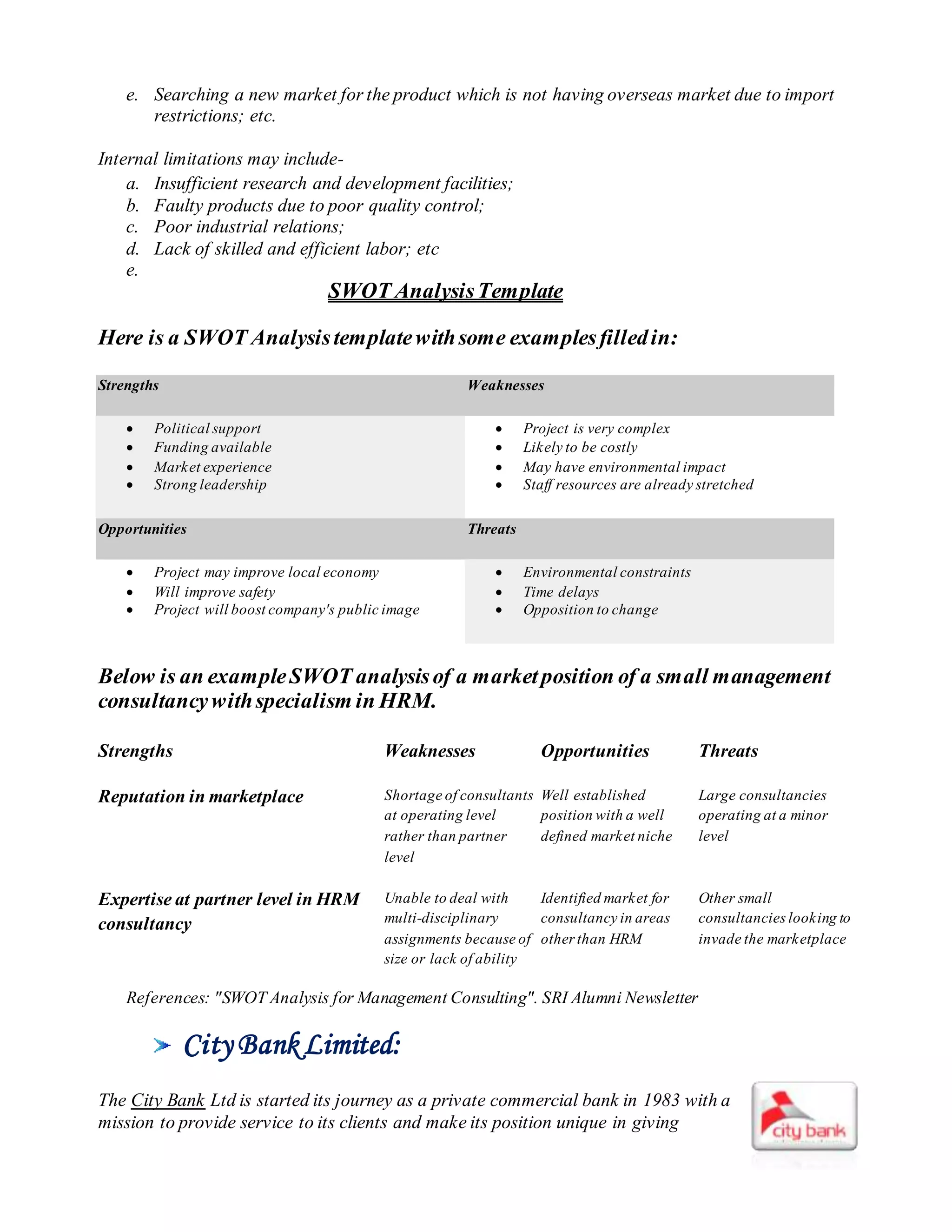 SWOT Analysis of City Bank | DOCX
