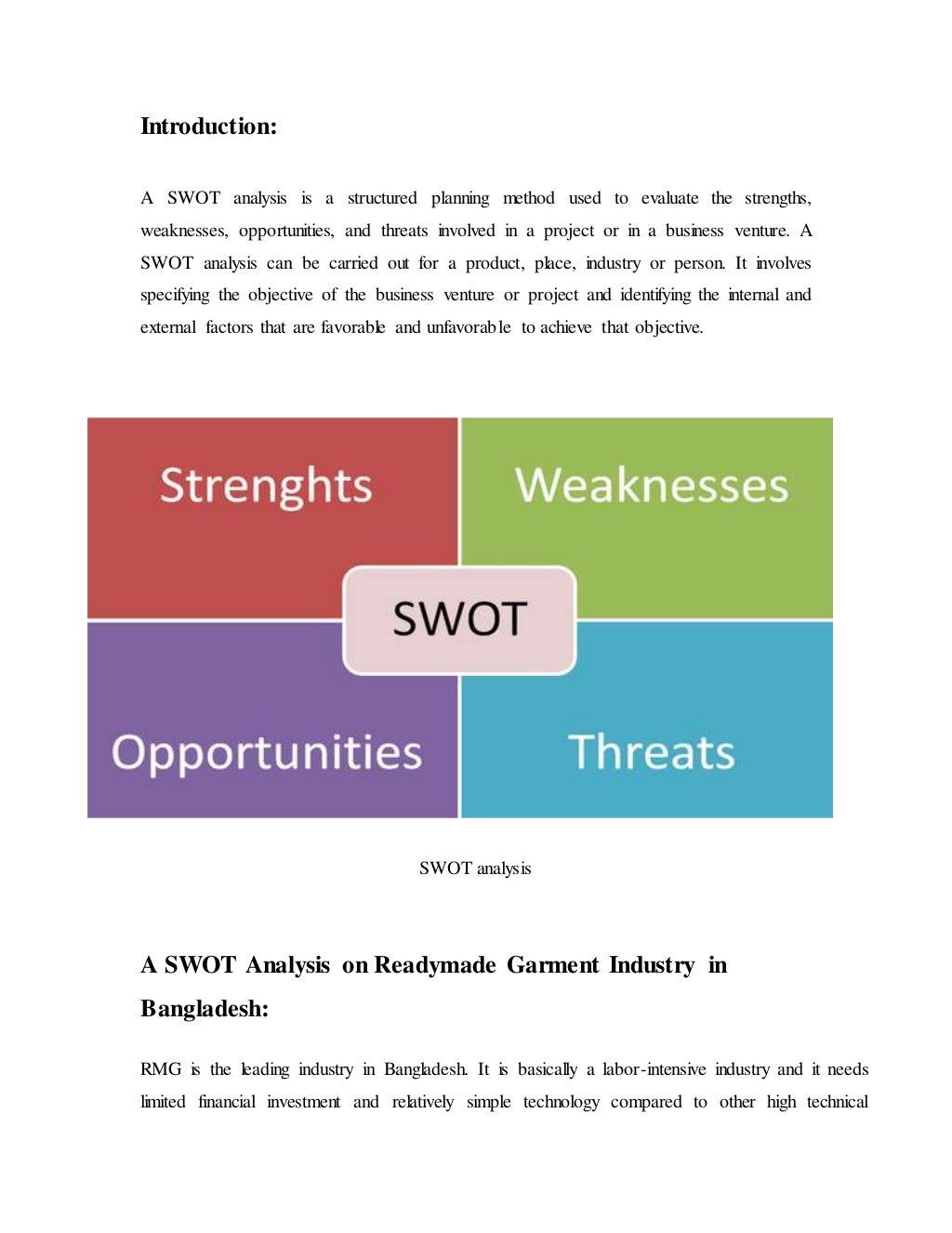 Swot analysis of textile sector for bangladesh