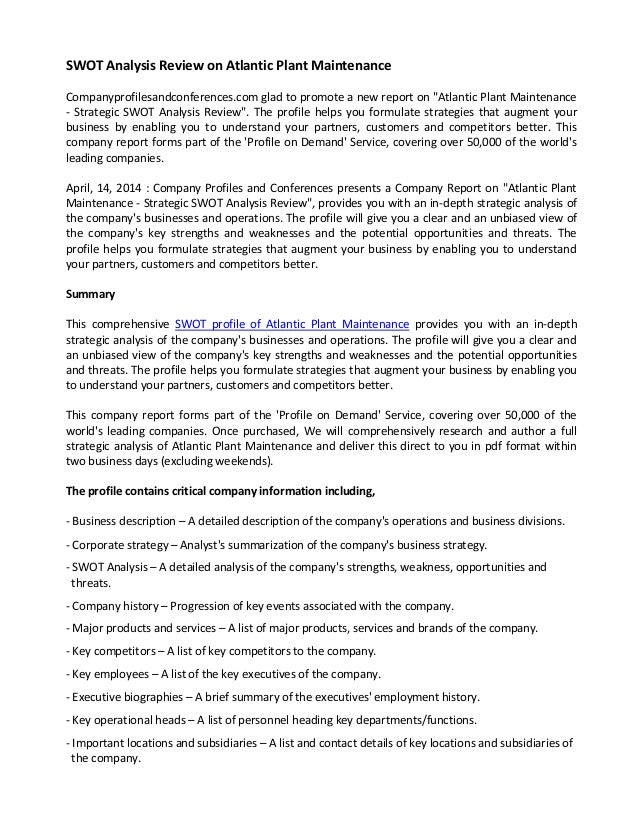 Swot analysis review on atlantic plant maintenance