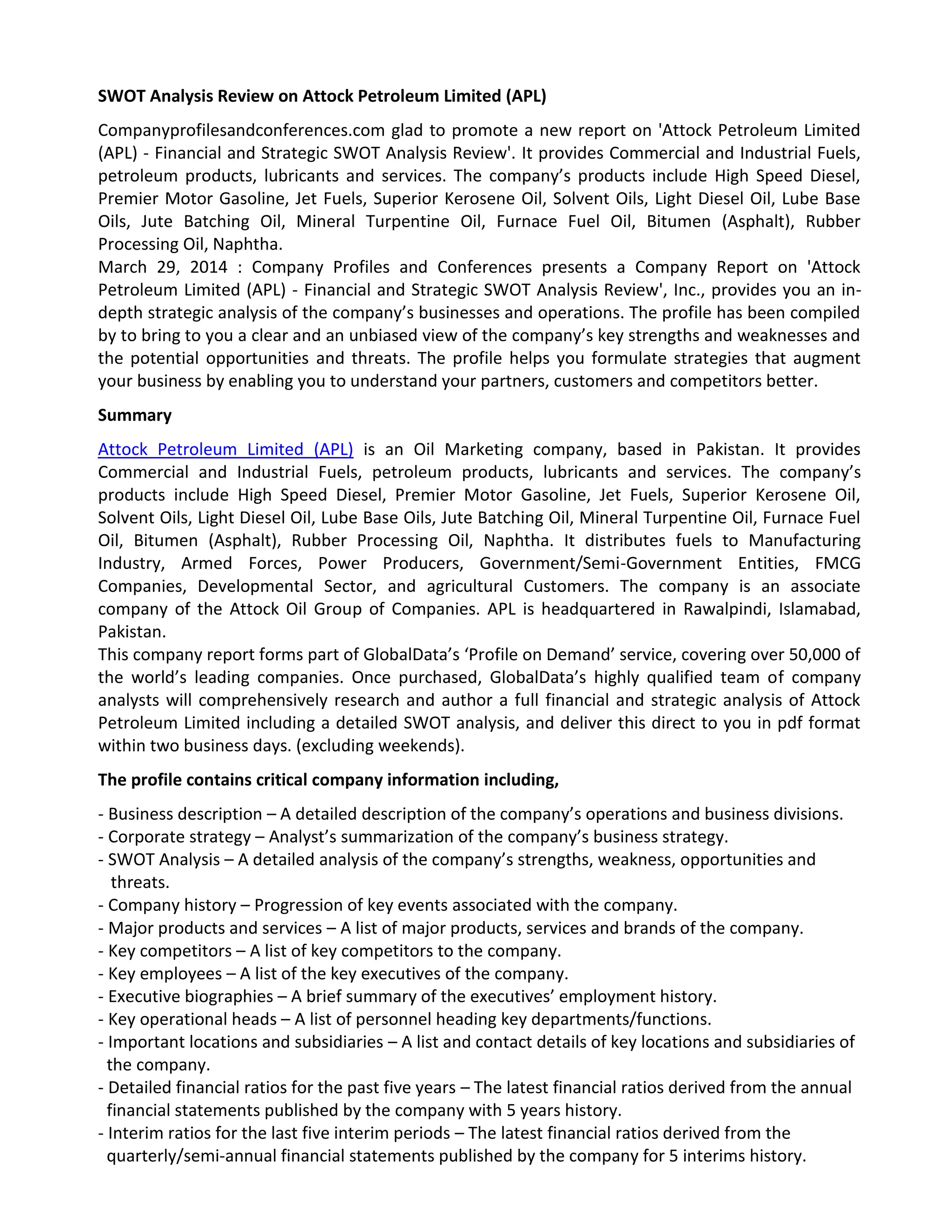 Swot analysis review on attock petroleum limited (apl) | DOCX