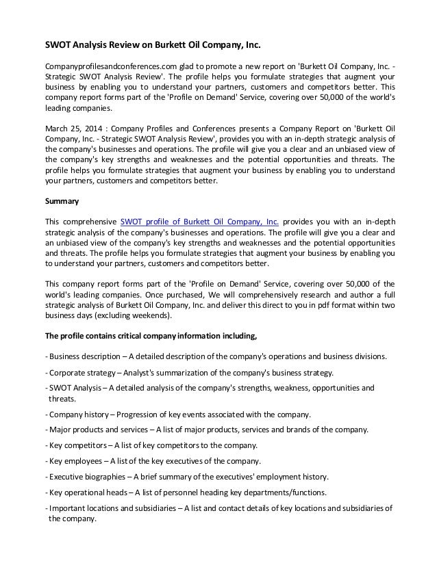 Swot analysis review on burkett oil company, inc.